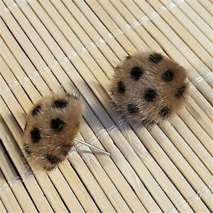 Handmade Faux Fur Fuzzy Polka Dot Earrings Brown Black